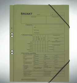 Bauaktmappe mit Bauaktdruck, Eckspanner